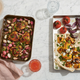 Miso-Ghee Chicken on the left; the Lemon-Saffron Chicken Kebabs on the right were good, too